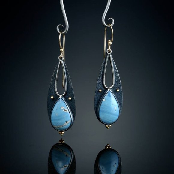Vintage Tear Drop Blue Resin Earrings for Women ZB1017980 - Picture 1 of 3